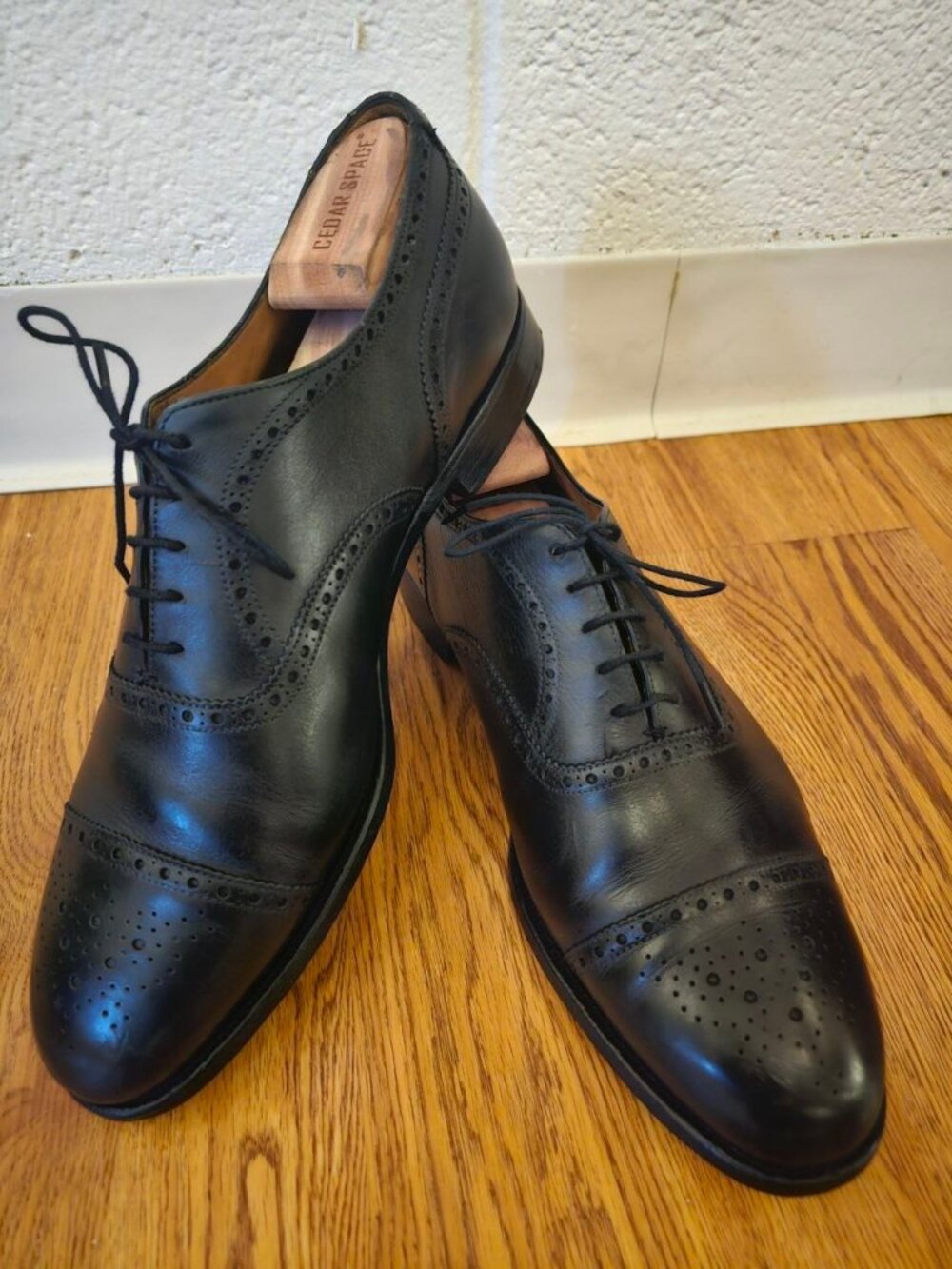Crockett & Jones Black Calfskin Cap Toe Oxford Shoes 11.5 W Handmade In England